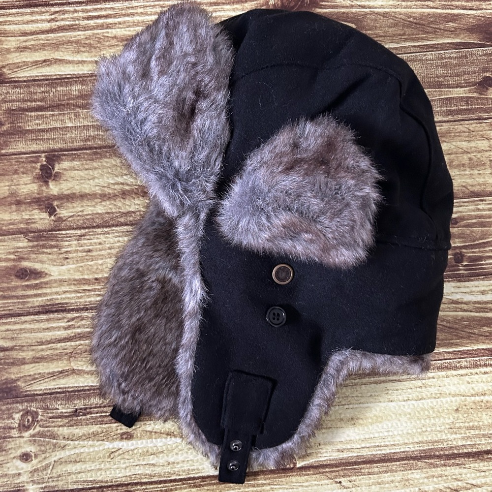 Apt. 9 Black Trapper Hat with Brown Faux Fur Trim